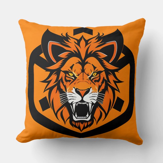 Coussin Illustration de Lion Fougueux Entouré de Flamboyan (Recto)