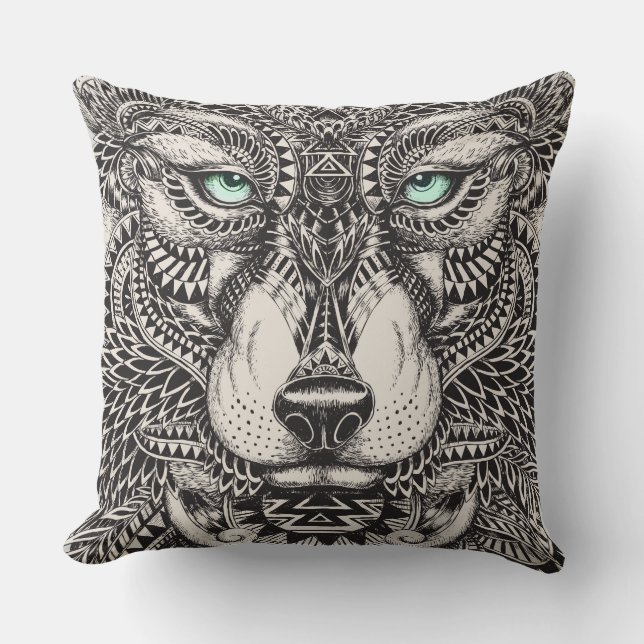 Coussin Illustration de l'ornat du loup teint vert (Recto)