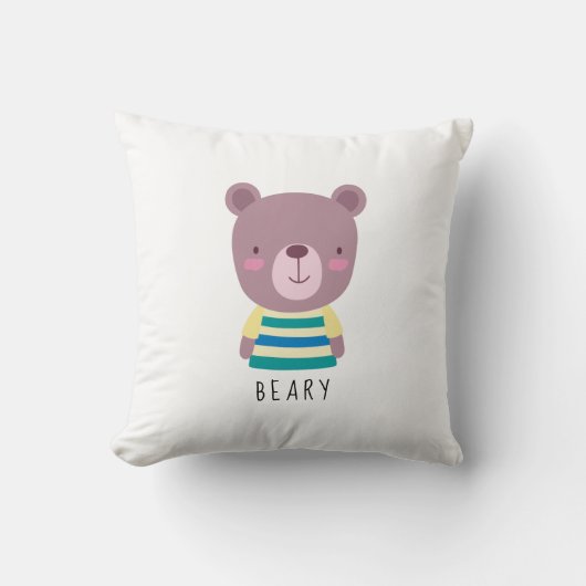Coussin Illustration de l'ours mignon - personnalisable (Recto)