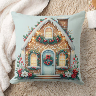 Coussin Illustration de maison en pain d'épice cosy pour l