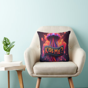 Coussin Illustration de méduse colorée avec Kiss Me Texte
