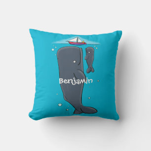 Coussin Illustration de mignons baleines et voiliers