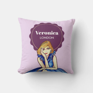 Coussin Illustration de mode de robe de cocktail bleu roya