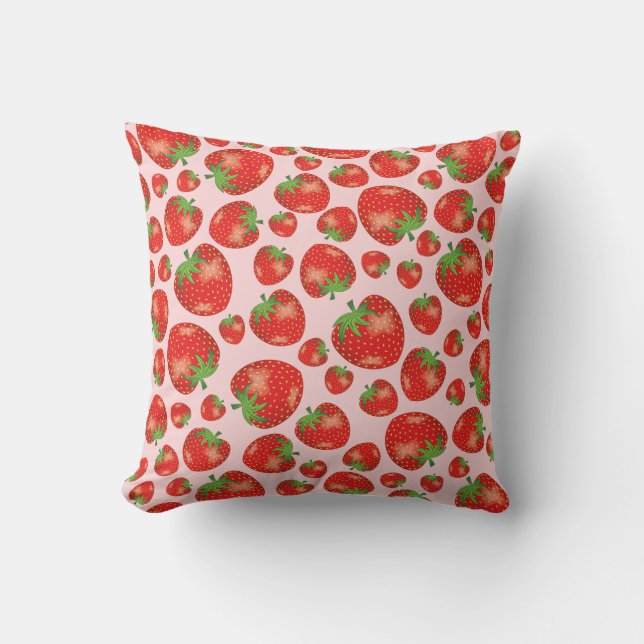 Coussin Illustration De Motif De Fraise Sur Rose Clair (Recto)