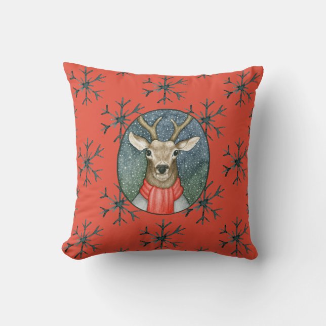 Coussin Illustration de Noël Deer Woodland (Recto)