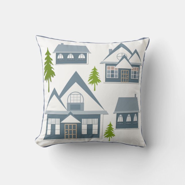 Coussin Illustration de Noël l'hiver abrite des arbres gri (Recto)