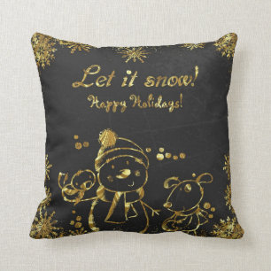 Coussin Illustration De Noël Noir Et Or