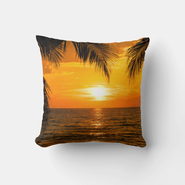 Coussin Illustration de palmier couché de soleil sur la pl (Recto)