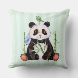 Coussin Illustration de Panda mignonne et d'aquarelles d'o