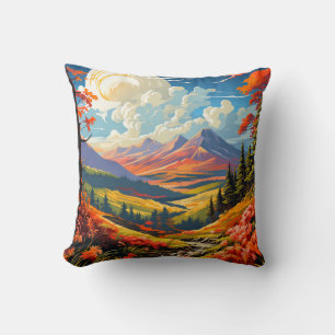 Coussin Illustration de paysage de vallée panoramique vibr