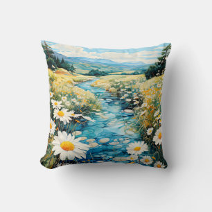 Coussin Illustration de prairie printanière magnifique