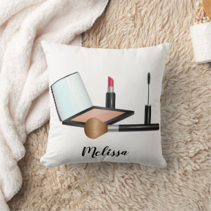 Coussin Illustration de produits de maquillage avec nom pe