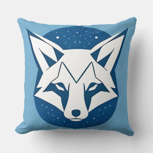 Coussin Illustration de renard bleu géométrique (Recto)