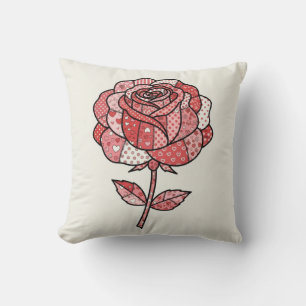 Coussin Illustration de rose patchwork rouge et rose roman