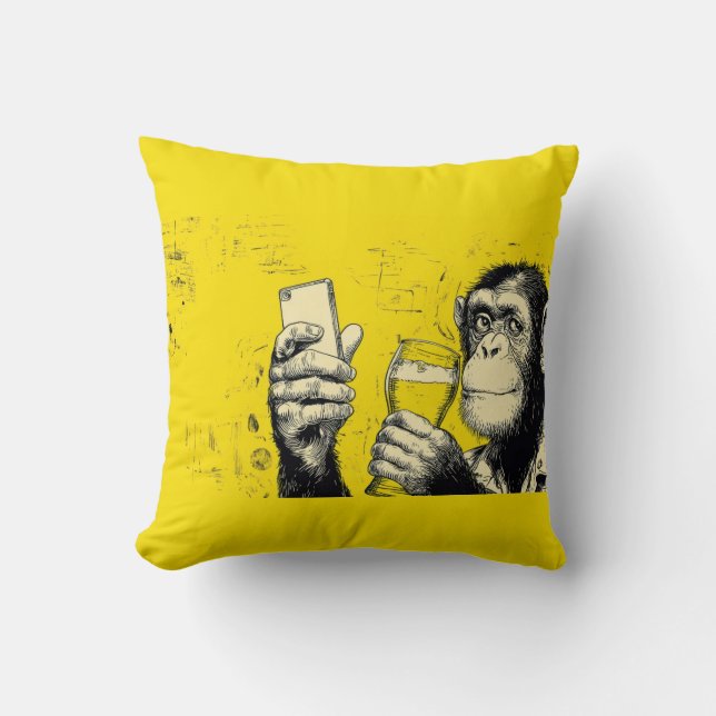 Coussin Illustration de singe drôle prenant un selfie – Ch (Recto)
