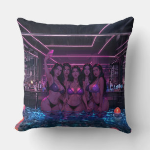 Coussin Illustration de soirée filles cyberpunk au bord de