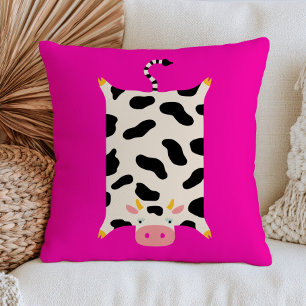 Coussin Illustration de tapis de vache mignonne funky rose