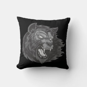 Coussin Illustration de tête de loup dessinée à la main Co