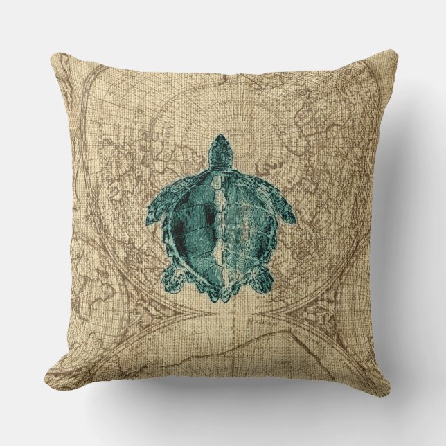Coussin Illustration de tortue verte de vie marine de (Recto)