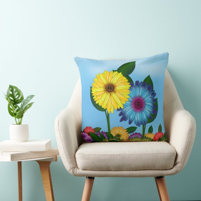 Coussin Illustration de tournesol jaune et bleu (Chaise)