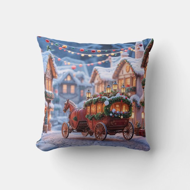 Coussin illustration de village de Noël (Recto)