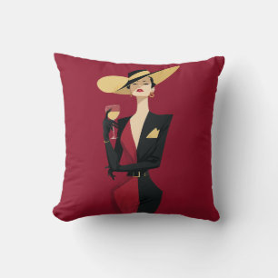 Coussin Illustration de vin pour femme élégante