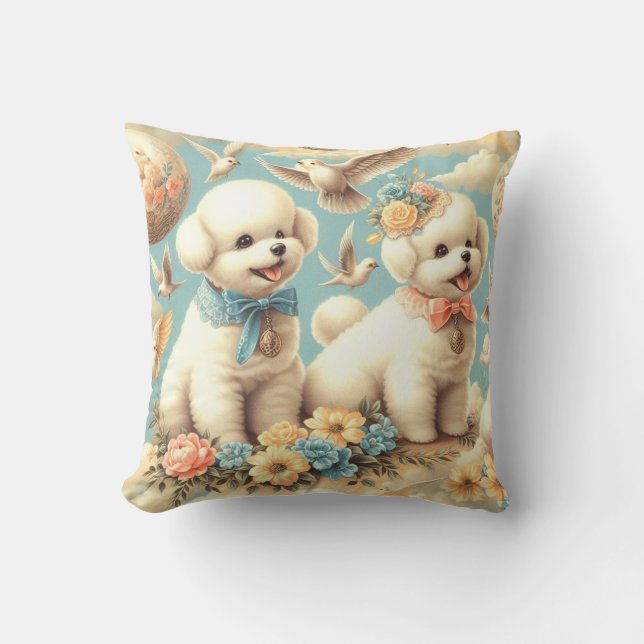 Coussin Illustration de vintage Cute Bichon Frisé (Recto)