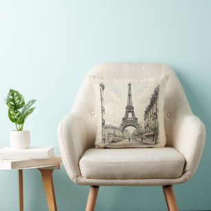 Coussin Illustration de voyage antique vintage de Paris
