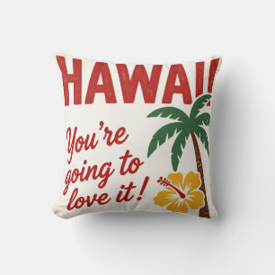Coussin Illustration de voyage des îles hawaïennes rétro v