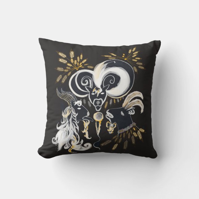 Coussin Illustration d'encre de chèvre noire et blanche (Recto)