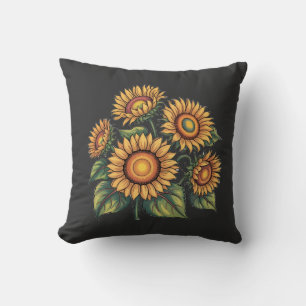 Coussin Illustration des abeilles de tournesol vintages Na