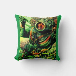 Coussin Illustration des années 1940 du plongeur sous-mari