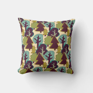 Coussin Illustration des arbres à gribouillis couleur forê
