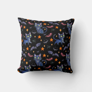 Coussin Illustration d'Halloween aquarelle avec chats noir