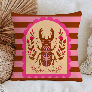 Coussin Illustration d'insecte d'art folklorique sur un bu
