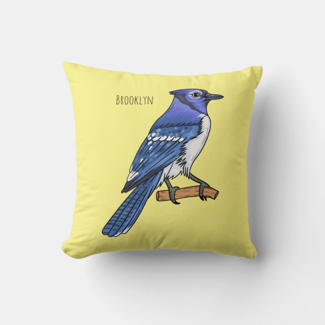 Coussin Illustration d'oiseau de jay bleu (Recto)