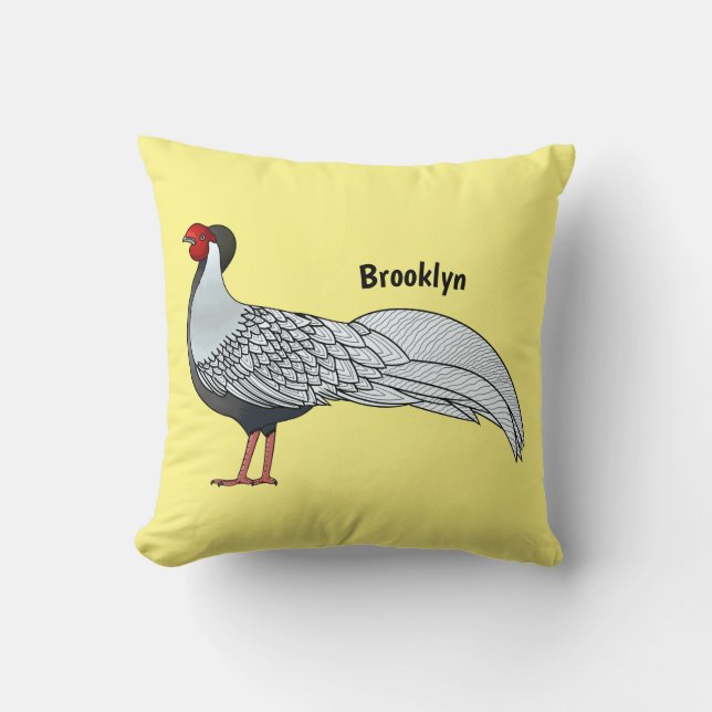 Coussin Illustration d'oiseau faisan d'argent (Recto)