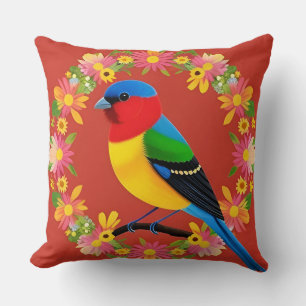 Coussin Illustration d'oiseau vibrant avec mandala floral