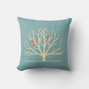 Coussin Illustration d'Oiseaux oranges modernes dans un gr