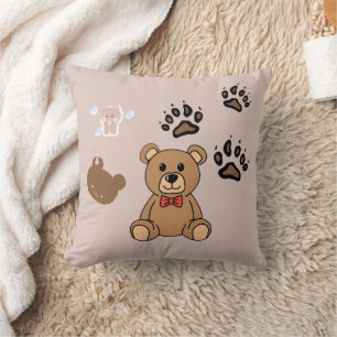 Coussin Illustration d'ours en peluche Kawaii