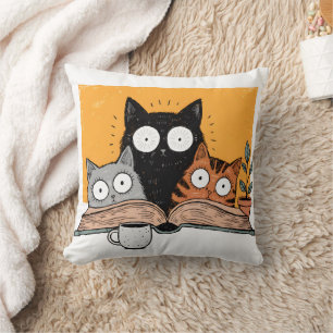 Coussin Illustration drôle de chats en lecture