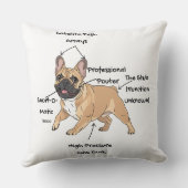 Coussin Illustration drôle de l'anatomie d'un Bouledogue F (Verso)