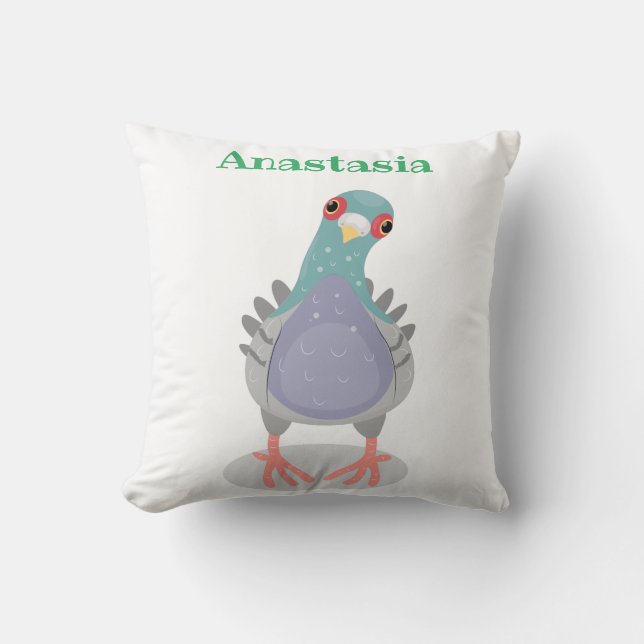 Coussin Illustration drôle de pigeon curieux (Recto)