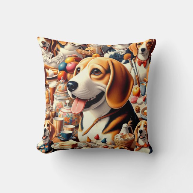 Coussin Illustration du Beagle rétro (Recto)