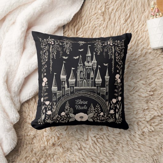 Coussin Illustration du château de Fairytale noir et blanc (Couverture)