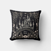 Coussin Illustration du château de Fairytale noir et blanc (Recto)