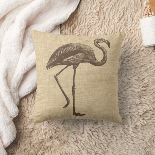 Coussin Illustration du Flamant rose vintage sur Burlap (Couverture)