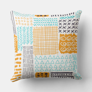 Coussin Illustration du Motif de croquis bleu orange simpl
