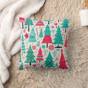 Coussin Illustration du Motif de l'arbre de Noël tiré à la