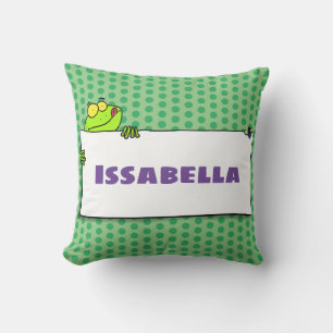 Coussin Illustration du panneau de grenouille verte mignon
